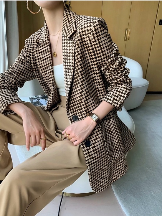 Commense Jackets & Blazers - Commense Brown & Cream Houndstooth Blazer